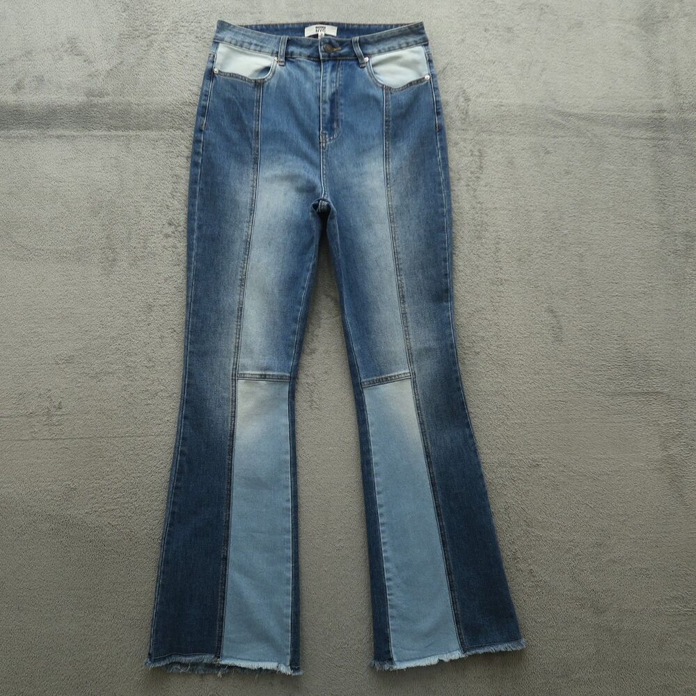 Madden NYC Jeans Junior's Size 9 Blue High-Rise Flare Denim 32" Inseam Stretch